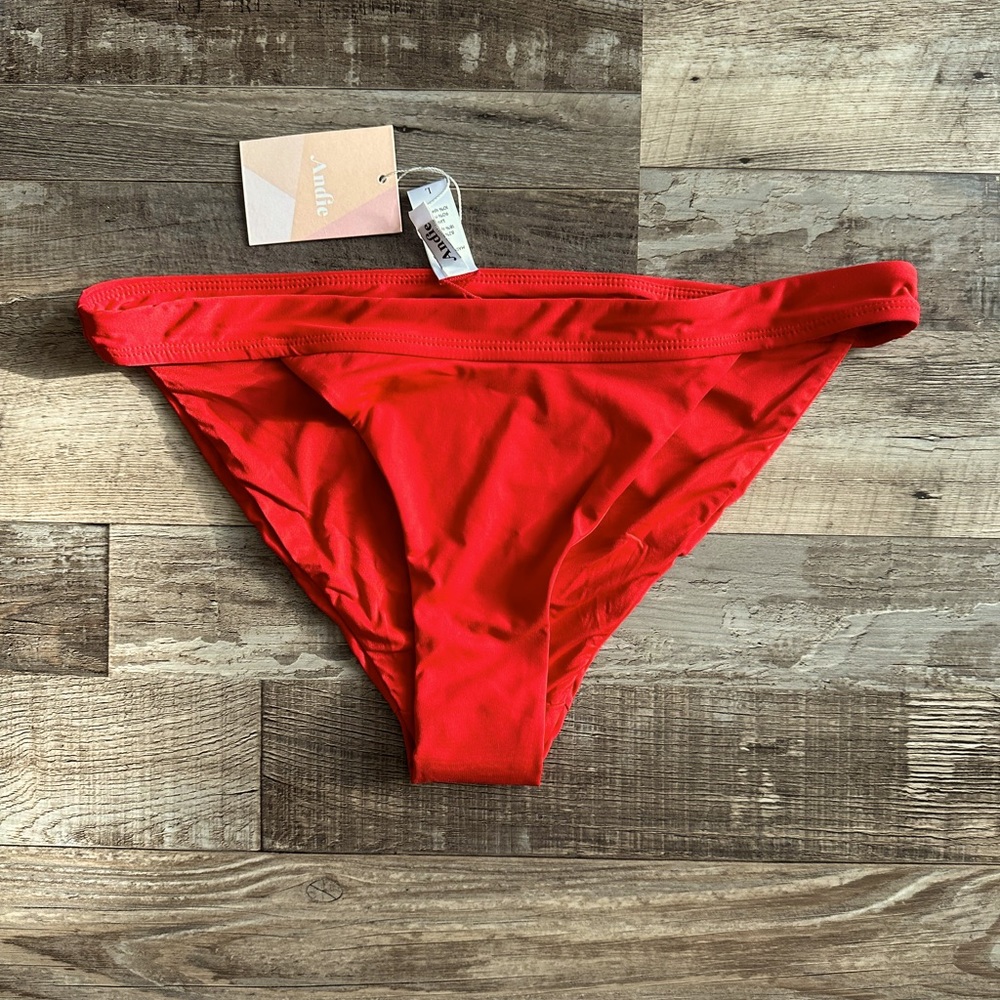 NWT Andie Swim Banded Cheeky Bottom Cherry Red Size Large